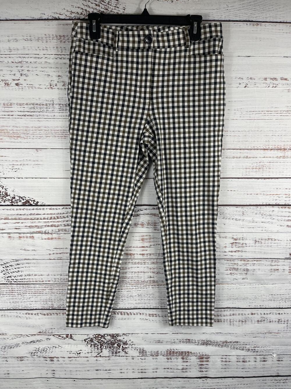 Loft Pants Women's 8 Black White Skinny Ankle Gingham Plaid Stretch Work Cropped